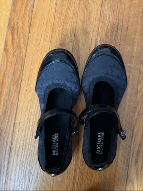 MICHAEL Michael Kors Black Logo Mary Jane Flats with Patent Trim